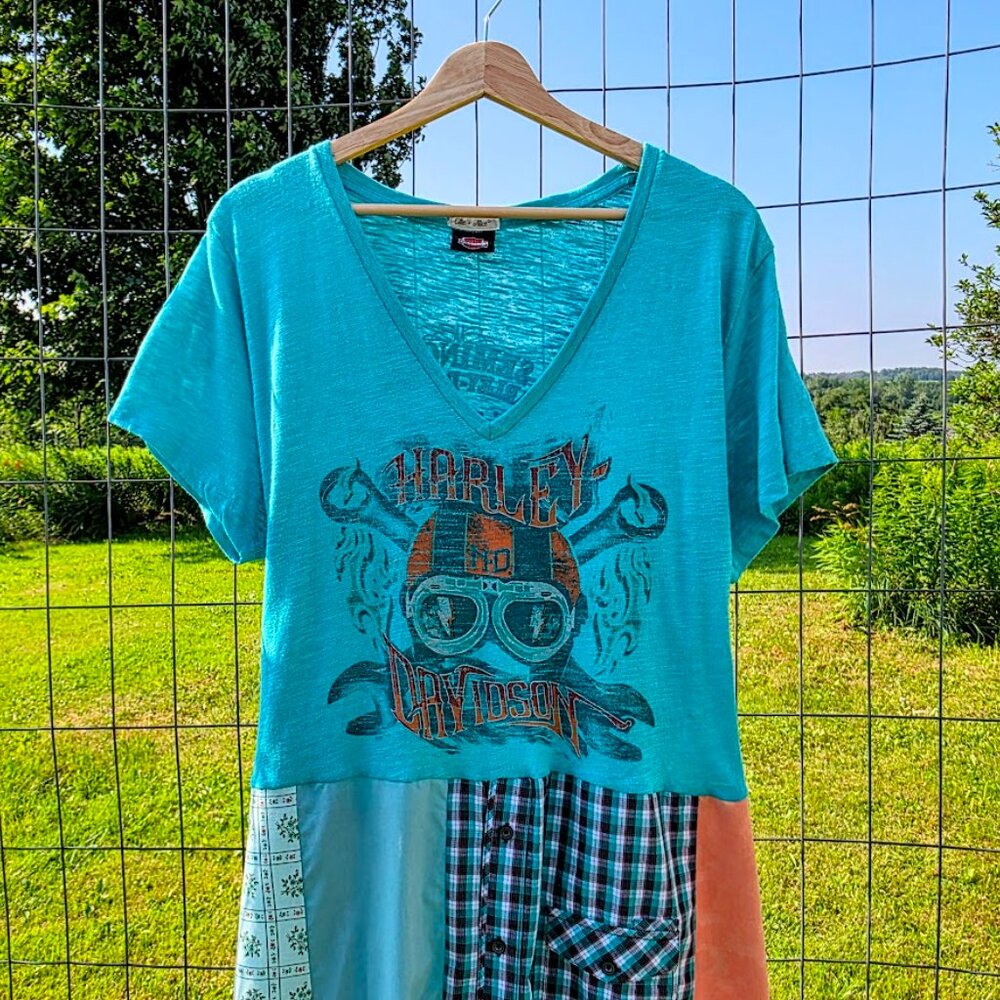 Upcycled Harley Davidson Patchwork Tee Dress 2x - image 4